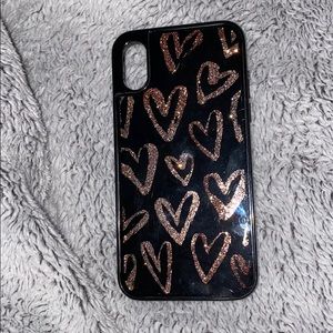 iphone XS pink heart waterfall sparkly case